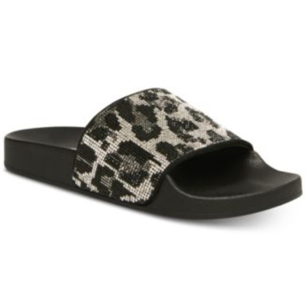 Steve Madden Sammy Rhinestone Leopard Print Pool Slide Sandals